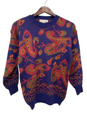 Vintage 80s Vanderbilt Sweater Small Paisley Wool Blend Knitwear Deadstock NEW